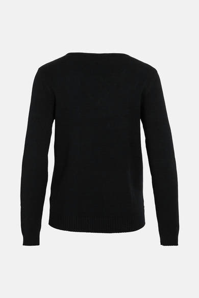 Pull noir de VILA, en maille fine, avec des manches longues et une encolure ras du cou, vue de dos.
