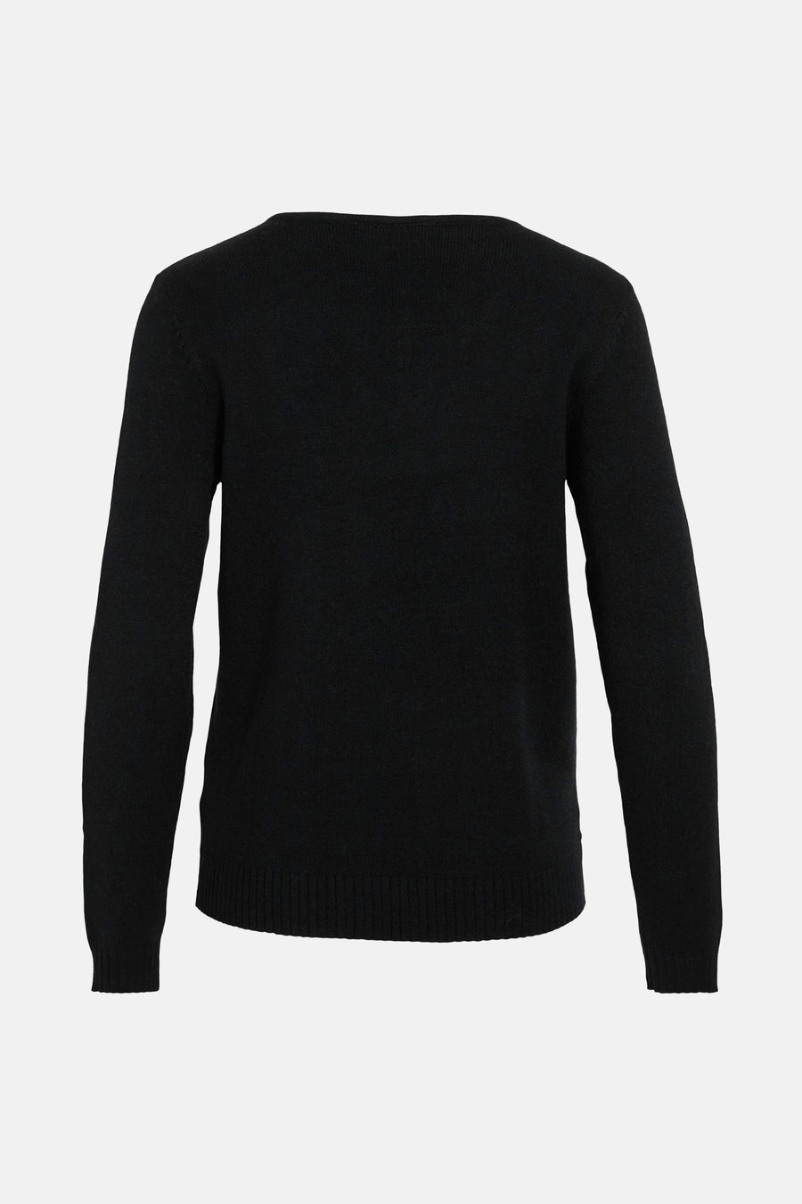 Pull noir de VILA, en maille fine, avec des manches longues et une encolure ras du cou, vue de dos.
