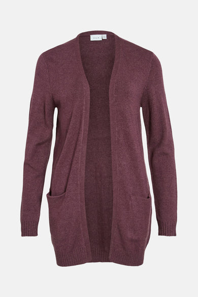 Cardigan violet de VILA, coupe droite avec poches plaquées sur fond uni.
