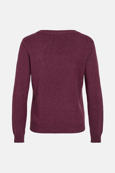 Pull à col rond violet de VILA®, en maille texturée unie, vue de dos.