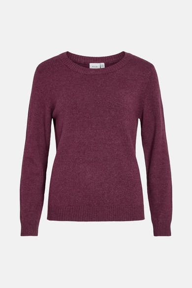 Pull violet à col rond de VILA, en maille fine, avec des manches longues.