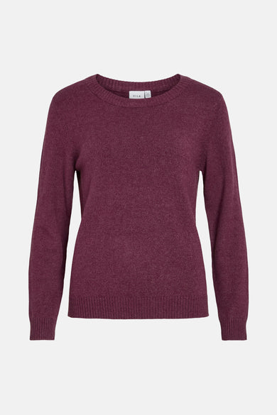 Pull violet à col rond de VILA, en maille fine, avec des manches longues.