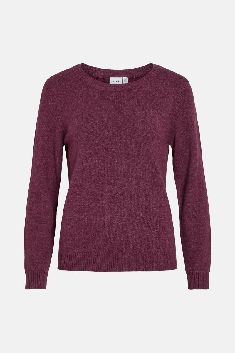 Pull violet à col rond de VILA, en maille fine, avec des manches longues.