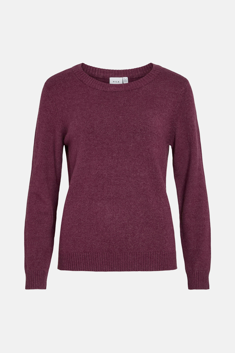 Pull violet à col rond de VILA, en maille fine, avec des manches longues.