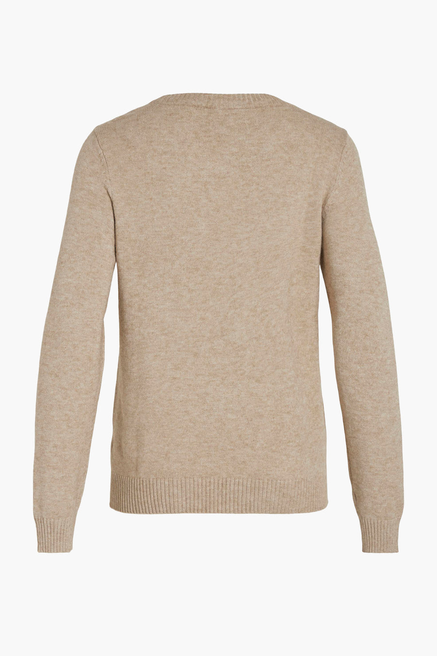 Pull beige by VILA®, coupe classique en tricot avec manches longues et ourlet côtelé, vue arrière.
