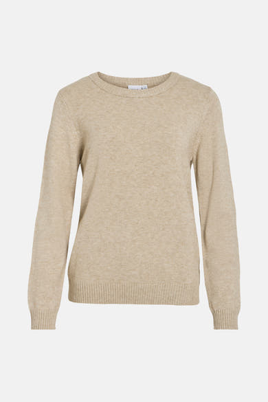 Pull beige en maille par VILA, avec encolure ronde et manches longues.