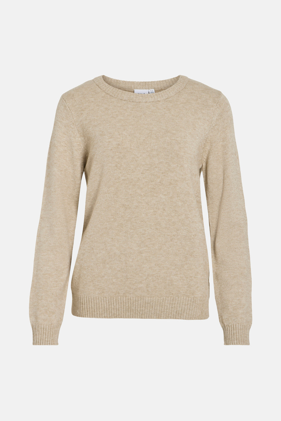 Pull beige en maille par VILA, avec encolure ronde et manches longues.
