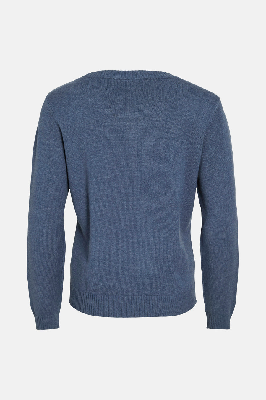 Pull à col rond bleu de VILA, en maille texturée, présenté de dos sur fond clair.