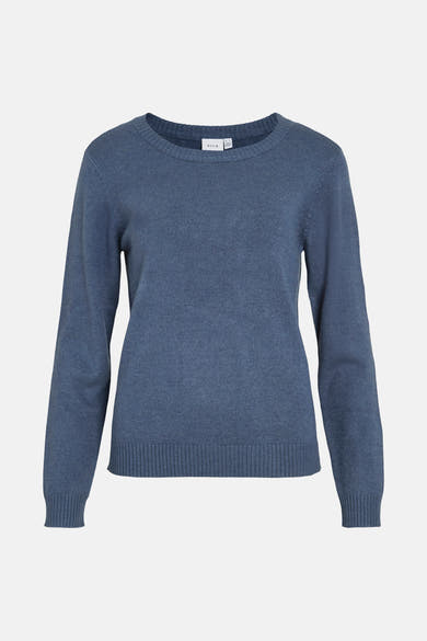 Pull bleu à col rond de VILA, en maille fine et côtelée.