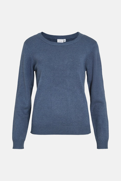 Pull bleu à col rond de VILA, en maille fine et côtelée.