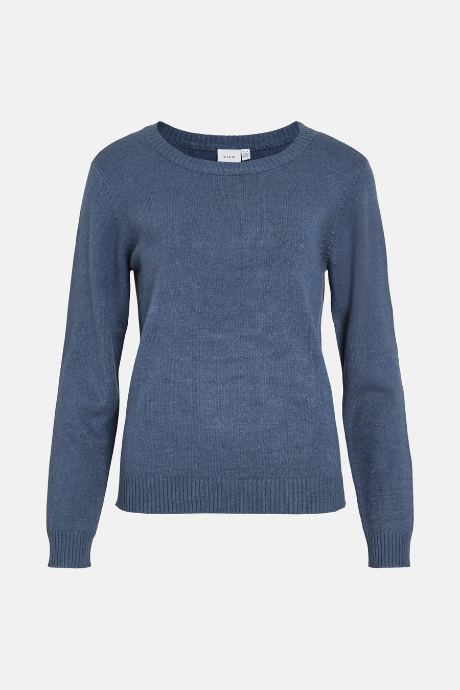 Pull bleu à col rond de VILA, en maille fine et côtelée.