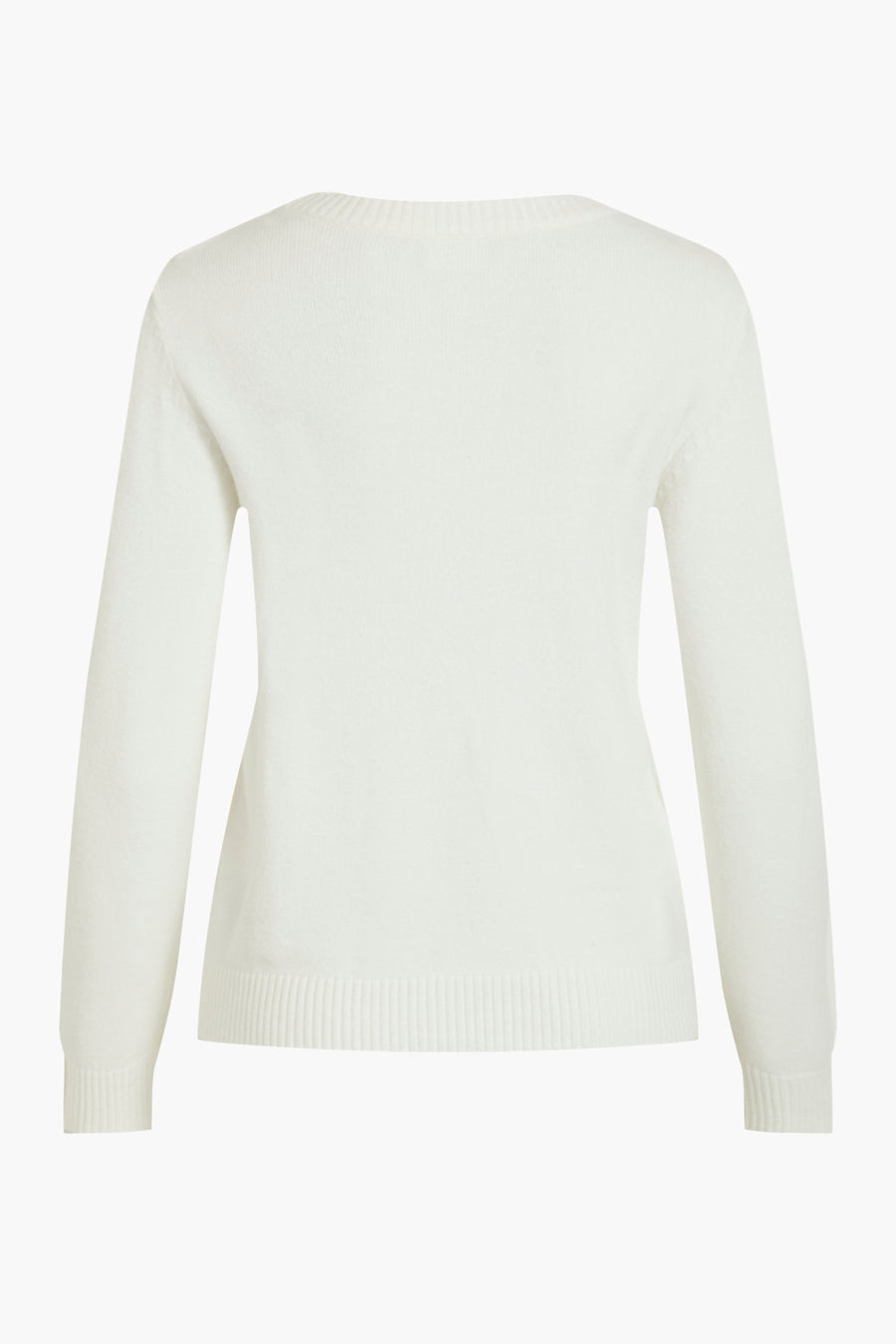 Pull blanc en maille de VILA, avec une coupe classique et un col rond, vue de dos.