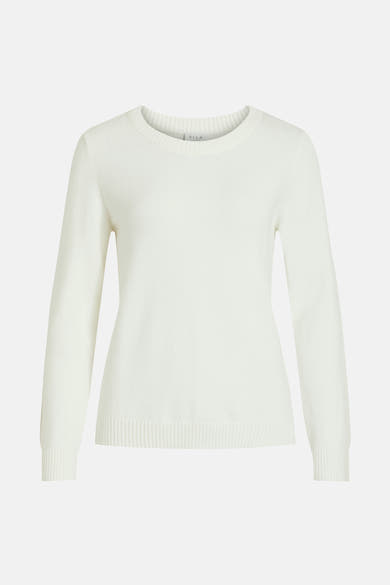 Pull blanc à col rond de VILA, en maille fine et coupe classique.