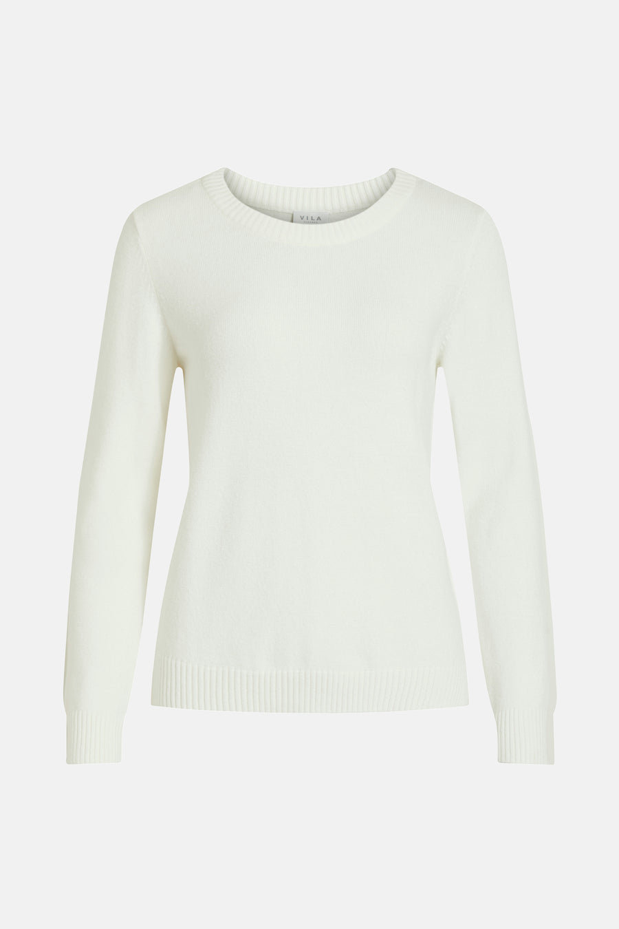 Pull blanc à col rond de VILA, en maille fine et coupe classique.