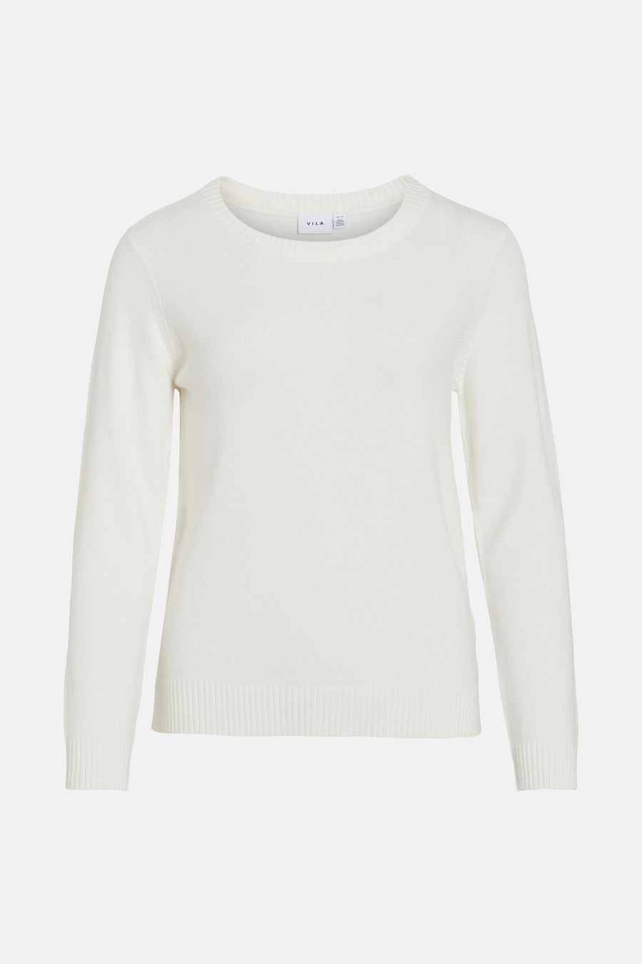 Pull blanc en maille de VILA, avec encolure ras du cou et manches longues.