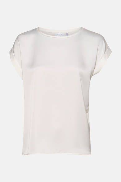 Wit T-shirt met korte mouwen van VILA, met opgerolde zomen aan de mouwen.