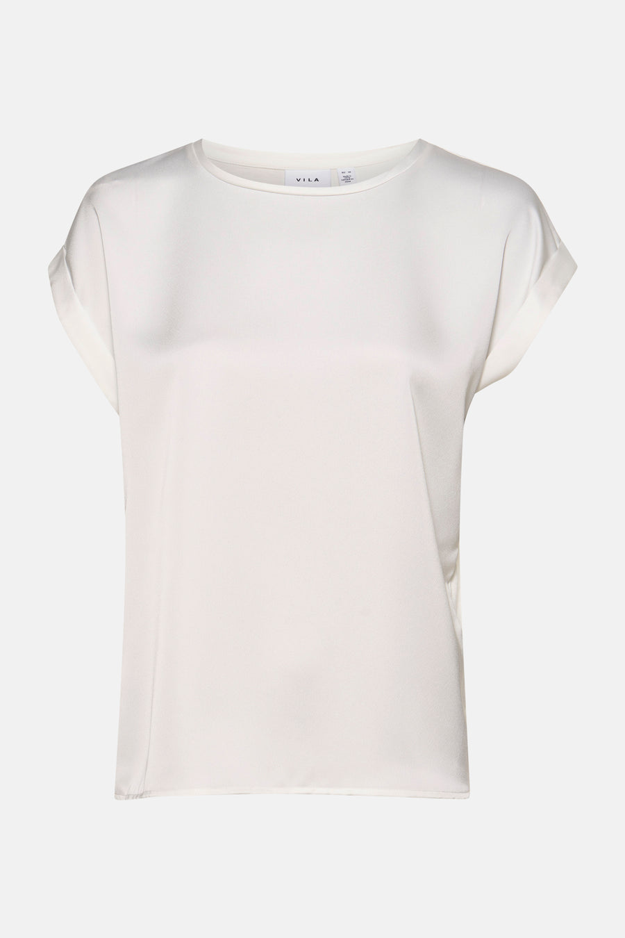 Wit T-shirt met korte mouwen van VILA, met opgerolde zomen aan de mouwen.