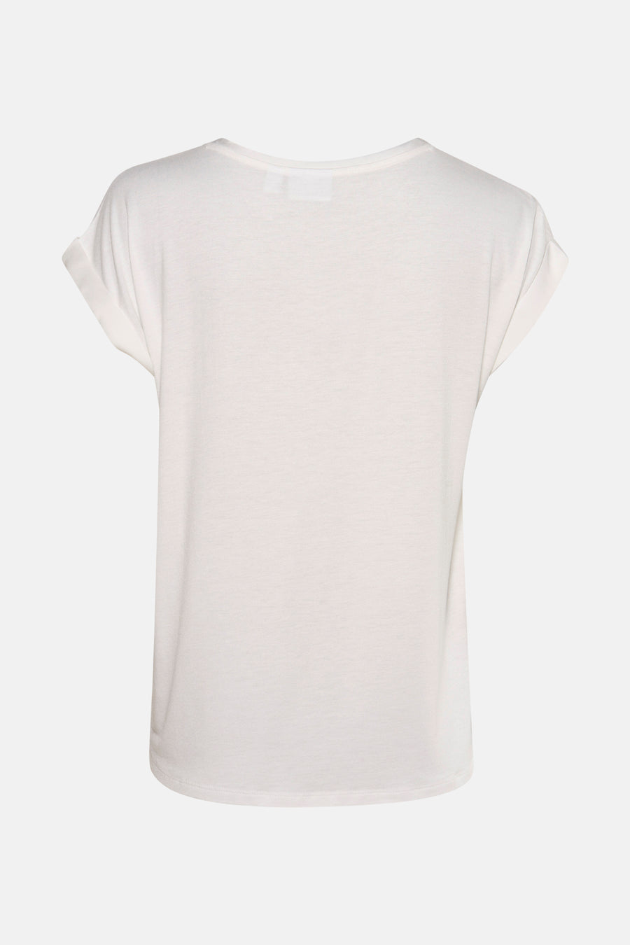 Wit T-shirt met korte mouwen van Vila, met opgerolde zomen, op een neutrale achtergrond.