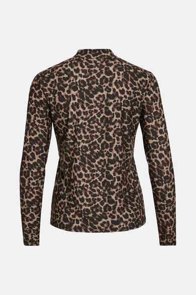 T-shirt à manches longues marron par VILA® avec motif léopard sur l'ensemble.
