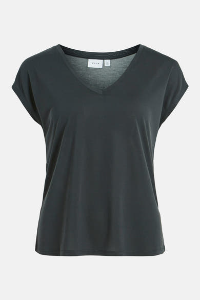 T-shirt noir à col en V par VILA, uni et décontracté.