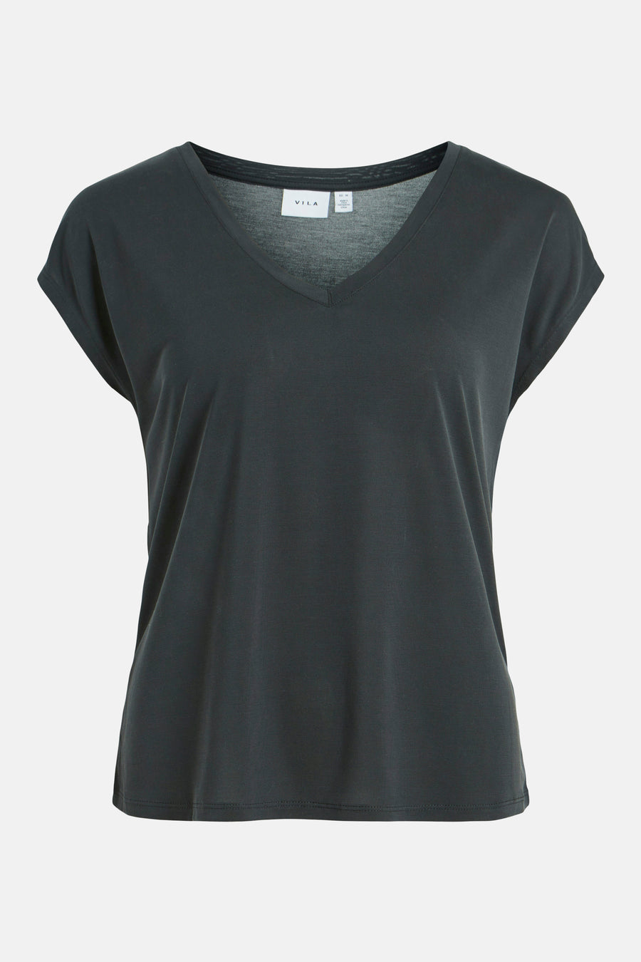 T-shirt noir à col en V par VILA, uni et décontracté.