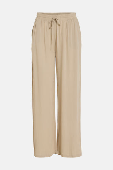 Beige wijde broek van vloeiende stof van VILA, met elastische tailleband en trekkoord.