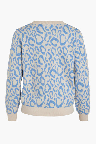 Pull bleu à motif léopard de VILA, vue arrière.
