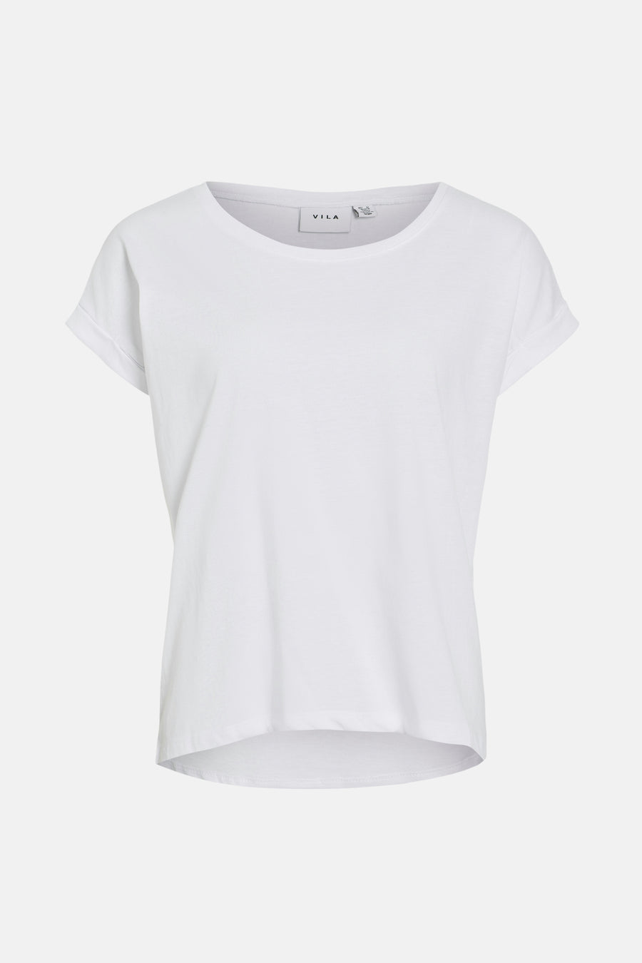 Effenvoudig wit T-shirt met korte mouwen van VILA, met opgerolde zomen aan de mouwen.