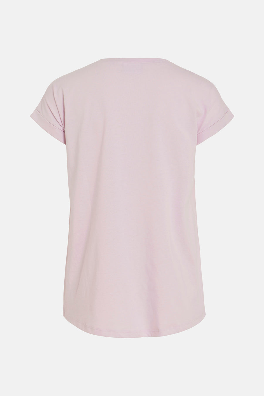 Roze T-shirt met korte mouwen van VILA®, met omgeslagen zoom op de mouwen, achterzijde.