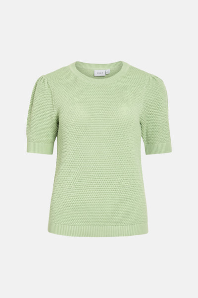 Pull vert en maille par VILA, avec manches courtes bouffantes et texture ajourée.