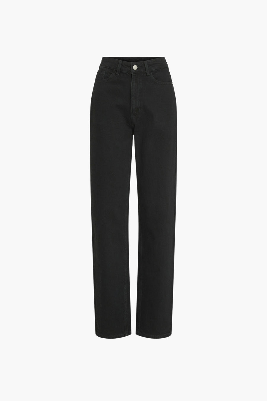 Zwarte rechte jeans van VILA® denim, met metalen knoop en voorzakken.
