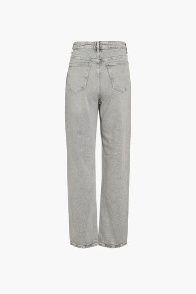 Lichtgrijze rechte jeans van VILA, achterkant, met opgestikte zakken en een egale wassing.