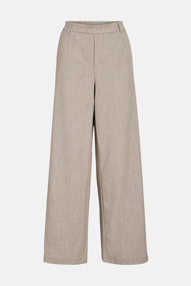 Beige wijde broek van VILA, met elastische tailleband en losse pasvorm op neutrale achtergrond.