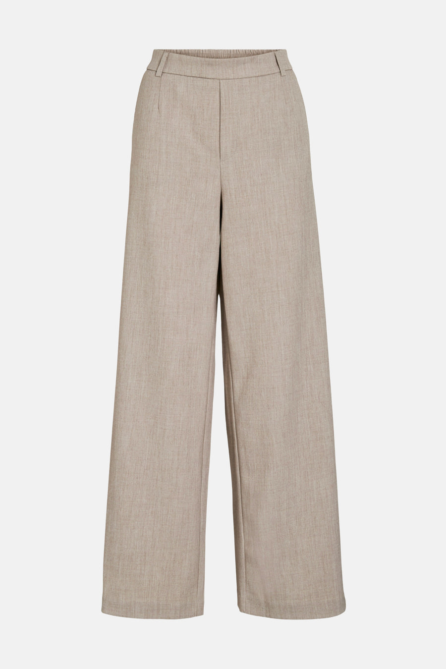 Beige wijde broek van VILA, met elastische tailleband en losse pasvorm op neutrale achtergrond.