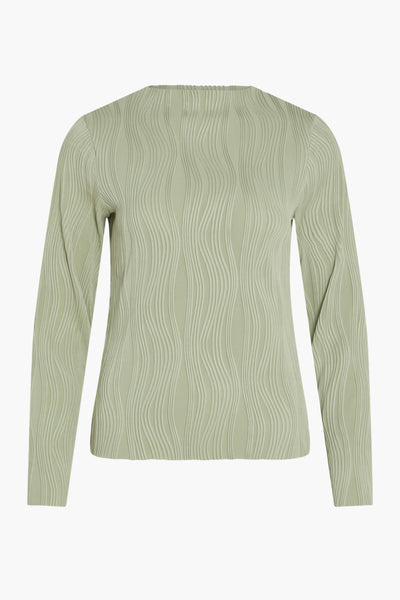 Top vert uni à manches longues de VILA®, avec un motif ondulé texturé.