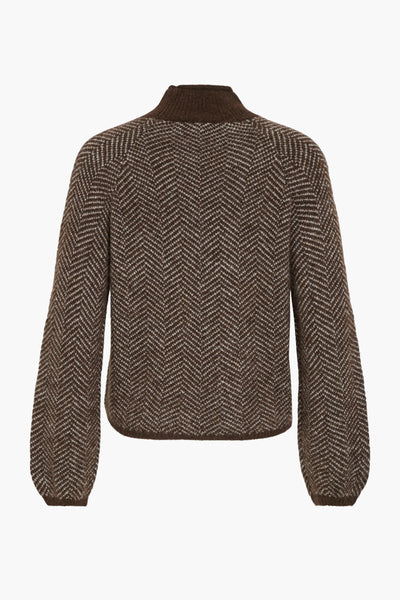 Pull à col roulé brun de VILA®, à motif chevron, manches longues.
