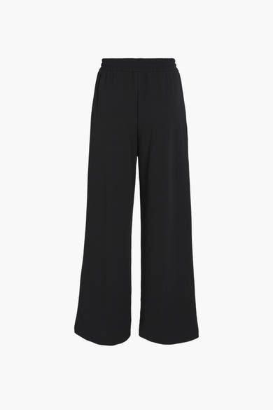Zwarte broek VILA®, losse pasvorm met elastische tailleband, op een witte achtergrond.
