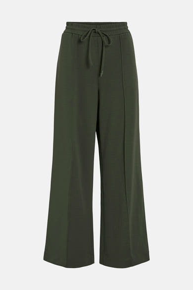 Wijde groene broek van VILA, met elastische tailleband en trekkoord.