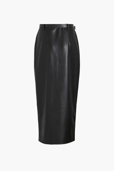 Jupe longue noire en similicuir de VILA®, coupe crayon classique, avec ceinture тон sur тон.