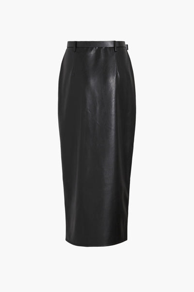 Jupe longue noire en similicuir de VILA®, coupe crayon classique, avec ceinture тон sur тон.