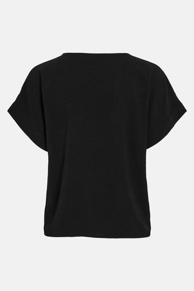 Zwart T-shirt met korte mouwen van VILA, met een subtiele textuur en een afgeronde zoom.