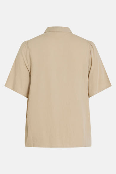 Beige blouse met korte mouwen van VILA®, met pofmouwen en een klassieke kraag.