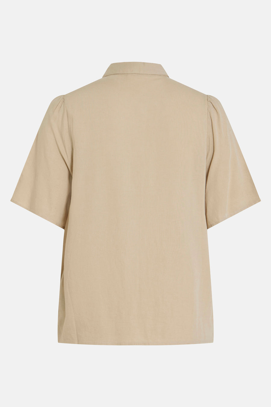 Beige blouse met korte mouwen van VILA®, met pofmouwen en een klassieke kraag.