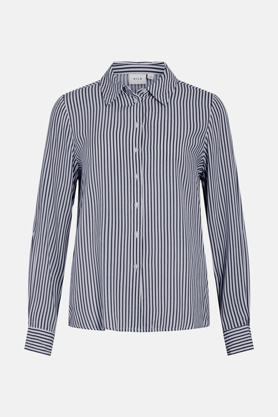 Blauwe gestreepte blouse met lange mouwen van Vila, met knoopsluiting aan de voorkant.