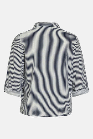 Blauwe blouse met verticale strepen van VILA®, driekwartmouwen met omslag, achterzijde.