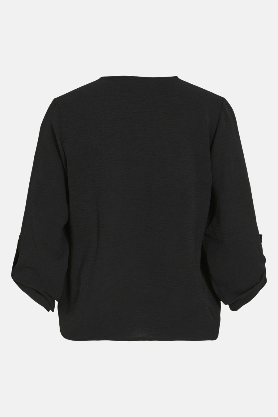 Blouse noire à manches longues de VILA®, texture subtile et manches 3/4 retroussées.