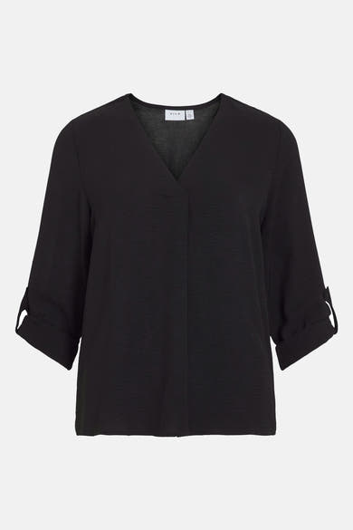 Zwarte blouse met lange mouwen van VILA, met opgerolde mouwdetails.