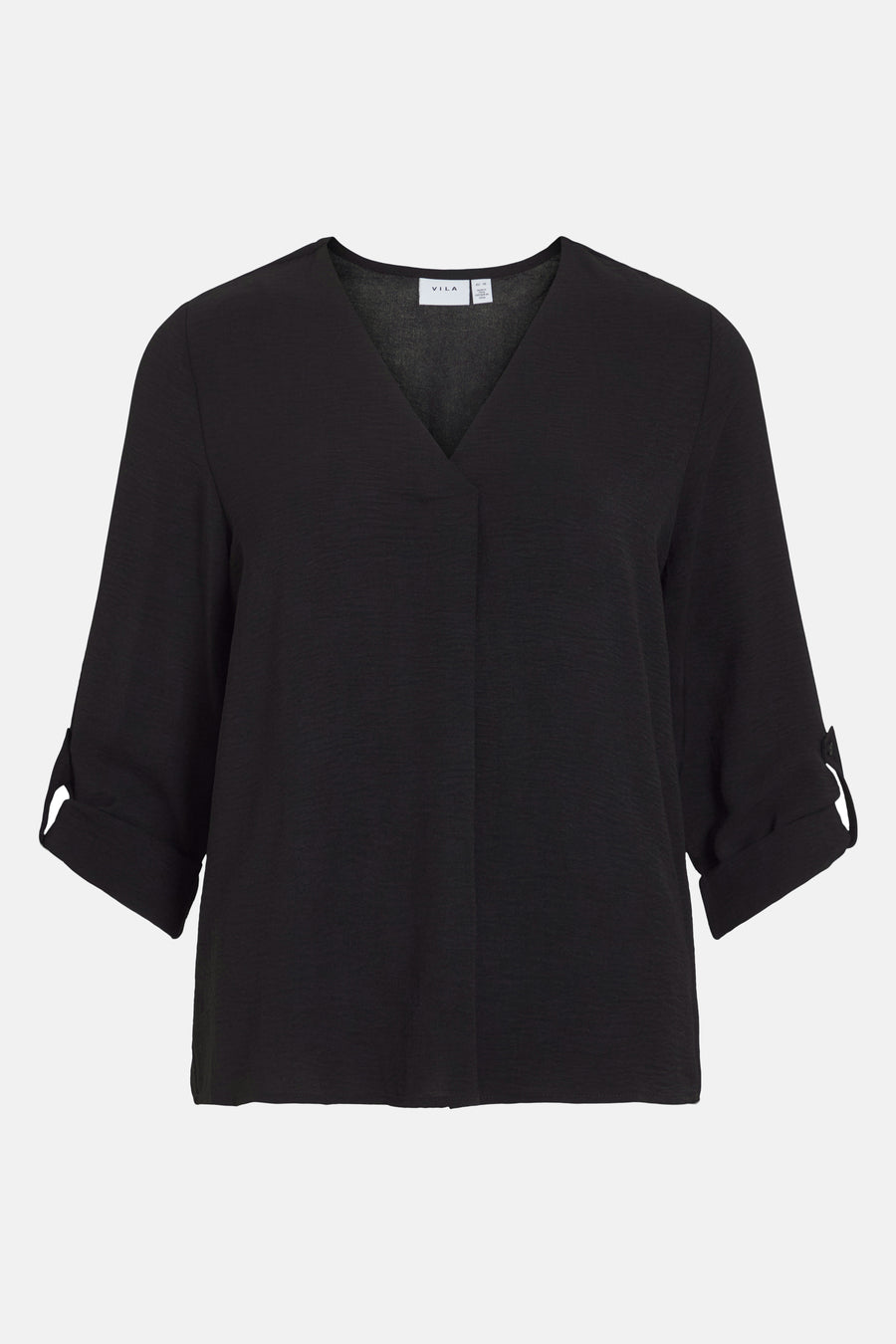 Zwarte blouse met lange mouwen van VILA, met opgerolde mouwdetails.