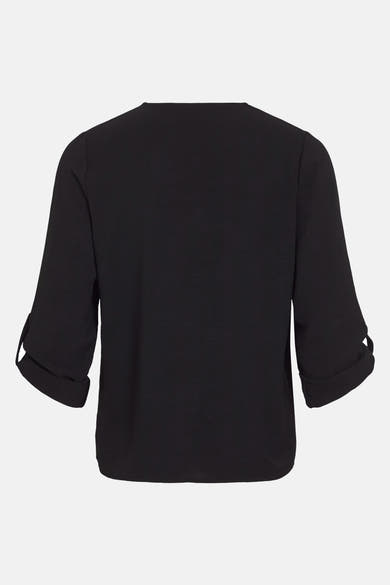 Zwarte blouse met lange mouwen van VILA®, met opgerolde driekwartmouwen en subtiele textuur.