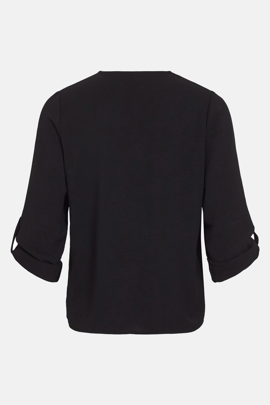 Zwarte blouse met lange mouwen van VILA®, met opgerolde driekwartmouwen en subtiele textuur.